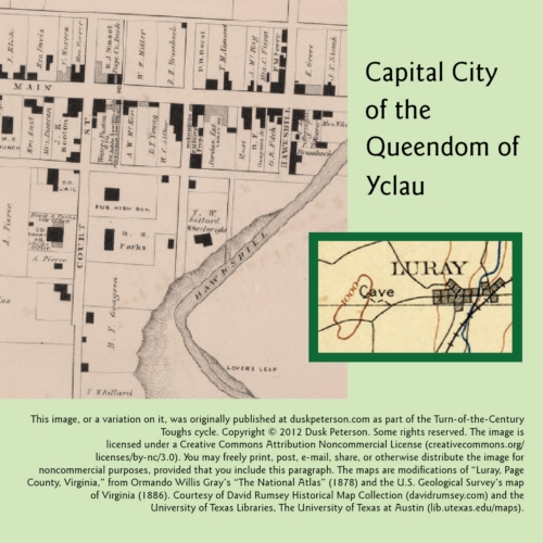 Map of the Capital City of the Queendom of Yclau, showing the cave where the Eternal Dungeon is housed.